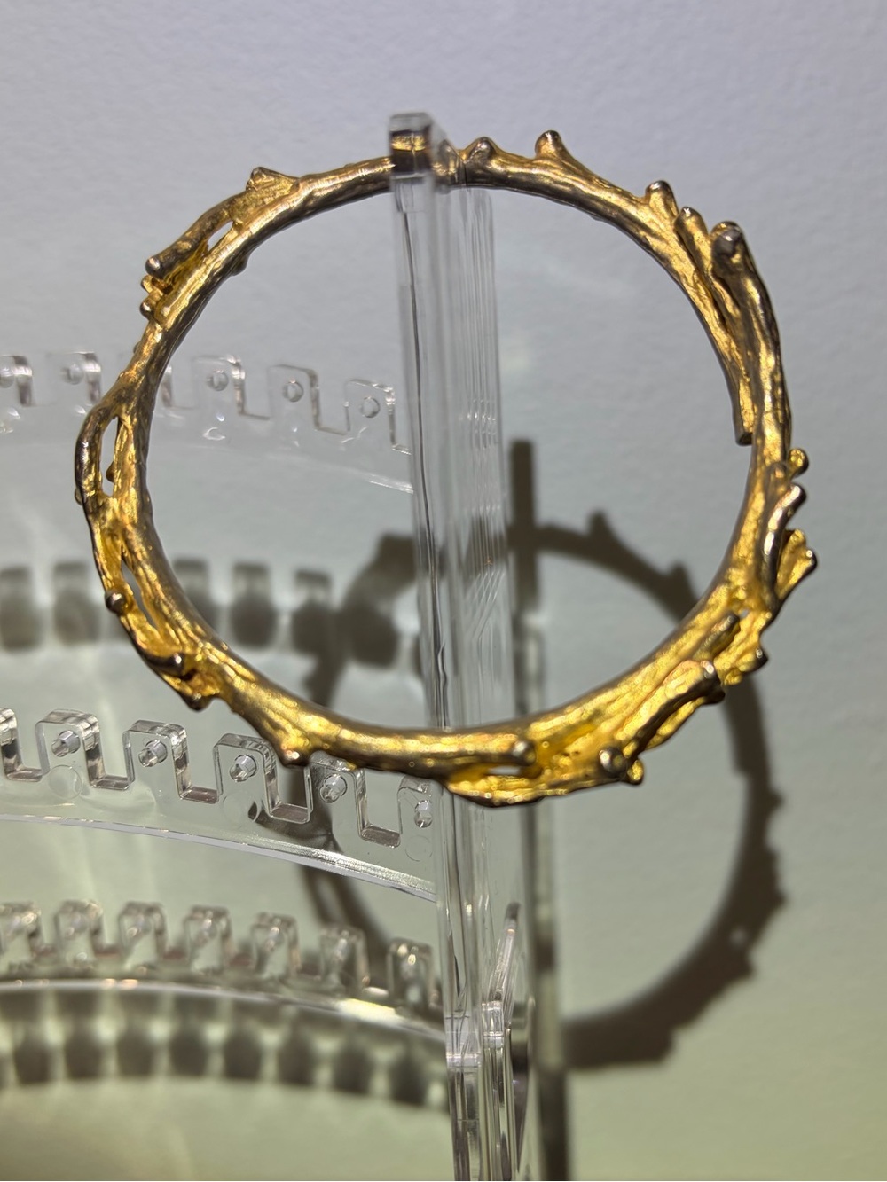Golden Textured Twisted Twig Branch Bangle Bracelet